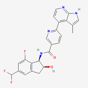 molecular formula C24H19F3N4O2 B10857124 N-[(1R,2S)-5-(difluoromethyl)-7-fluoro-2-hydroxy-2,3-dihydro-1H-inden-1-yl]-6-(3-methyl-1H-pyrrolo[2,3-b]pyridin-4-yl)pyridine-3-carboxamide 