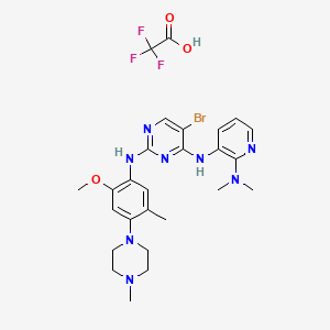 molecular formula C26H32BrF3N8O3 B10857132 5-bromo-4-N-[2-(dimethylamino)pyridin-3-yl]-2-N-[2-methoxy-5-methyl-4-(4-methylpiperazin-1-yl)phenyl]pyrimidine-2,4-diamine;2,2,2-trifluoroacetic acid 