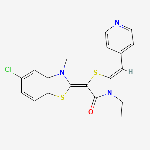 (2Z,5E)-5-(5-chloro-3-methyl-1,3-benzothiazol-2-ylidene)-3-ethyl-2-(pyridin-4-ylmethylidene)-1,3-thiazolidin-4-one