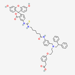 2-[3-[3-[[3-[6-[(3',6'-dihydroxy-3-oxospiro[2-benzofuran-1,9'-xanthene]-5-yl)carbamothioylamino]hexanoylamino]phenyl]methyl-(2,2-diphenylethyl)amino]propoxy]phenyl]acetic acid