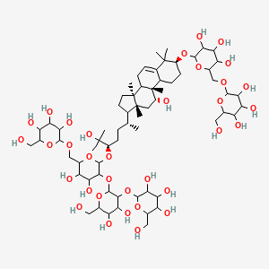 2-[[6-[[(3S,9R,11R,13R,14S)-17-[(2R,5R)-5-[3-[4,5-dihydroxy-6-(hydroxymethyl)-3-[3,4,5-trihydroxy-6-(hydroxymethyl)oxan-2-yl]oxyoxan-2-yl]oxy-4,5-dihydroxy-6-[[3,4,5-trihydroxy-6-(hydroxymethyl)oxan-2-yl]oxymethyl]oxan-2-yl]oxy-6-hydroxy-6-methylheptan-2-yl]-11-hydroxy-4,4,9,13,14-pentamethyl-2,3,7,8,10,11,12,15,16,17-decahydro-1H-cyclopenta[a]phenanthren-3-yl]oxy]-3,4,5-trihydroxyoxan-2-yl]methoxy]-6-(hydroxymethyl)oxane-3,4,5-triol