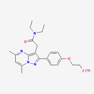 molecular formula C22H27FN4O2 B10858532 N,N-Diethyl-(2-(4-(2-(18F)fluoroethoxy)phenyl)-5,7-dimethylpyrazolo(1,5-A)pyrimidine-3-YL)acetamide CAS No. 958233-09-5