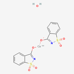 molecular formula C14H10CaN2O7S2 B10859661 Calcium;1,1-dioxo-1,2-benzothiazol-3-olate;hydrate 