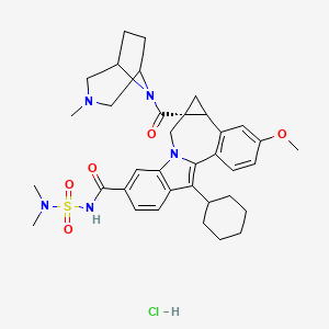 (10R)-19-cyclohexyl-N-(dimethylsulfamoyl)-5-methoxy-10-(3-methyl-3,8-diazabicyclo[3.2.1]octane-8-carbonyl)-12-azapentacyclo[10.7.0.02,7.08,10.013,18]nonadeca-1(19),2(7),3,5,13(18),14,16-heptaene-15-carboxamide;hydrochloride