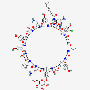 N-[24,42-bis(3-aminopropyl)-27-benzyl-49-carbamoyl-3-(3-chloro-4-hydroxyphenyl)-18,30,39-tris(1-hydroxyethyl)-15,33,36,45-tetrakis(4-hydroxyphenyl)-6-methyl-9-(2-methylpropyl)-2,5,8,11,14,17,20,23,26,29,32,35,38,41,44,47-hexadecaoxo-21-[4-[3,4,5-trihydroxy-6-(hydroxymethyl)oxan-2-yl]oxyphenyl]-1-oxa-4,7,10,13,16,19,22,25,28,31,34,37,40,43,46-pentadecazacyclononatetracont-48-yl]-2-(7-methylocta-2,4-dienoylamino)butanediamide