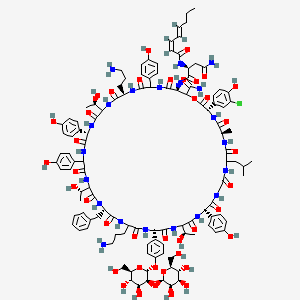 molecular formula C118H152ClN21O40 B10859801 (2S)-N-[(3S,6R,15S,21S,27S,36S,42R,48S)-24,42-bis(3-aminopropyl)-27-benzyl-49-carbamoyl-3-(3-chloro-4-hydroxyphenyl)-21-[4-[(2R,3S,4S,5S,6R)-4,5-dihydroxy-6-(hydroxymethyl)-3-[(2R,3R,4R,5R,6S)-3,4,5-trihydroxy-6-(hydroxymethyl)oxan-2-yl]oxyoxan-2-yl]oxyphenyl]-18,39-bis[(1R)-1-hydroxyethyl]-30-[(1S)-1-hydroxyethyl]-15,33,36,45-tetrakis(4-hydroxyphenyl)-6-methyl-9-(2-methylpropyl)-2,5,8,11,14,17,20,23,26,29,32,35,38,41,44,47-hexadecaoxo-1-oxa-4,7,10,13,16,19,22,25,28,31,34,37,40,43,46-pentadecazacyclononatetracont-48-yl]-2-[[(2Z,4E)-octa-2,4-dienoyl]amino]butanediamide 