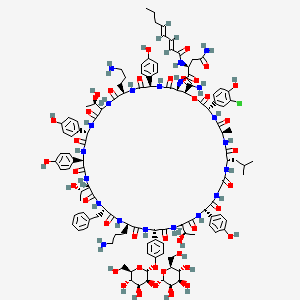 (2S)-N-[(3S,6R,9S,15S,18R,21S,24R,27S,30S,33R,36S,39R,42R,45R,48S,49S)-24,42-bis(3-aminopropyl)-27-benzyl-49-carbamoyl-3-(3-chloro-4-hydroxyphenyl)-21-[4-[(2R,3S,4S,5S,6R)-4,5-dihydroxy-6-(hydroxymethyl)-3-[(2S,3R,4R,5R,6S)-3,4,5-trihydroxy-6-(hydroxymethyl)oxan-2-yl]oxyoxan-2-yl]oxyphenyl]-18,39-bis[(1R)-1-hydroxyethyl]-30-[(1S)-1-hydroxyethyl]-15,33,36,45-tetrakis(4-hydroxyphenyl)-6-methyl-9-(2-methylpropyl)-2,5,8,11,14,17,20,23,26,29,32,35,38,41,44,47-hexadecaoxo-1-oxa-4,7,10,13,16,19,22,25,28,31,34,37,40,43,46-pentadecazacyclononatetracont-48-yl]-2-[[(2E,4E)-octa-2,4-dienoyl]amino]butanediamide