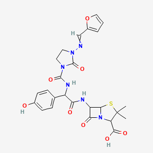 molecular formula C25H26N6O8S B10859906 6-[[2-[[3-(Furan-2-ylmethylideneamino)-2-oxoimidazolidine-1-carbonyl]amino]-2-(4-hydroxyphenyl)acetyl]amino]-3,3-dimethyl-7-oxo-4-thia-1-azabicyclo[3.2.0]heptane-2-carboxylic acid 