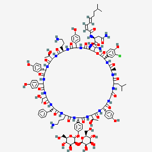 molecular formula C120H156ClN21O40 B10859958 (2S)-N-[(3S,6R,15S,21S,27S,36S,42R,48S)-24,42-bis(3-aminopropyl)-27-benzyl-49-carbamoyl-3-(3-chloro-4-hydroxyphenyl)-21-[4-[(2R,3S,4S,5S,6R)-4,5-dihydroxy-6-(hydroxymethyl)-3-[(2R,3R,4R,5R,6S)-3,4,5-trihydroxy-6-(hydroxymethyl)oxan-2-yl]oxyoxan-2-yl]oxyphenyl]-18,39-bis[(1R)-1-hydroxyethyl]-30-[(1S)-1-hydroxyethyl]-15,33,36,45-tetrakis(4-hydroxyphenyl)-6-methyl-9-(2-methylpropyl)-2,5,8,11,14,17,20,23,26,29,32,35,38,41,44,47-hexadecaoxo-1-oxa-4,7,10,13,16,19,22,25,28,31,34,37,40,43,46-pentadecazacyclononatetracont-48-yl]-2-[[(2Z,4E)-8-methylnona-2,4-dienoyl]amino]butanediamide 