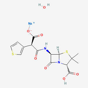 (R)-N-((2S,5R,6R)-2-Carboxy-3,4-dimethyl-7-oxo-4-thia-1-azabicyclo(3.2.0)hept-6-YL)-3-thiophenemalonamic acid monohydrate monosodium salt