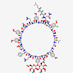 molecular formula C120H156ClN21O40 B10859979 (2S)-N-[(3S,6R,9S,15S,18R,21S,24R,27S,30S,33R,36S,39R,42R,45R,48S,49S)-24,42-bis(3-aminopropyl)-27-benzyl-49-carbamoyl-3-(3-chloro-4-hydroxyphenyl)-21-[4-[(2R,3S,4S,5S,6R)-4,5-dihydroxy-6-(hydroxymethyl)-3-[(2S,3R,4R,5R,6S)-3,4,5-trihydroxy-6-(hydroxymethyl)oxan-2-yl]oxyoxan-2-yl]oxyphenyl]-18,39-bis[(1R)-1-hydroxyethyl]-30-[(1S)-1-hydroxyethyl]-15,33,36,45-tetrakis(4-hydroxyphenyl)-6-methyl-9-(2-methylpropyl)-2,5,8,11,14,17,20,23,26,29,32,35,38,41,44,47-hexadecaoxo-1-oxa-4,7,10,13,16,19,22,25,28,31,34,37,40,43,46-pentadecazacyclononatetracont-48-yl]-2-[[(2E,4E)-8-methylnona-2,4-dienoyl]amino]butanediamide 