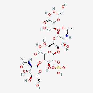 molecular formula C28H46N2O26S B10860000 (3S,4S,5R,6R)-6-[(2R,3S,4R,5R,6R)-5-acetamido-6-[(2S)-1-carboxy-1-[(1S)-1,2-dihydroxyethoxy]-3-hydroxypropan-2-yl]oxy-4-hydroxy-2-(hydroxymethyl)oxan-3-yl]oxy-3-[(2R,3R,4R,5S,6R)-3-acetamido-4,5-dihydroxy-6-(hydroxymethyl)oxan-2-yl]oxy-4-hydroxy-5-sulfooxyoxane-2-carboxylic acid 