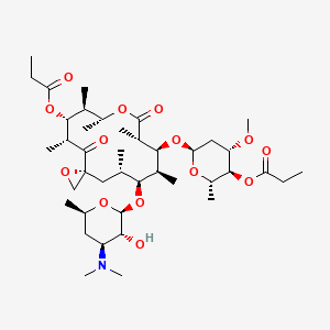 molecular formula C41H69NO14 B10860074 [(3R,5S,6S,7S,8S,9S,12R,13S,14R,15R)-6-[(2S,3R,4S,6R)-4-(dimethylamino)-3-hydroxy-6-methyloxan-2-yl]oxy-8-[(2R,4S,5S,6S)-4-methoxy-6-methyl-5-propanoyloxyoxan-2-yl]oxy-5,7,9,12,13,15-hexamethyl-10,16-dioxo-1,11-dioxaspiro[2.13]hexadecan-14-yl] propanoate 