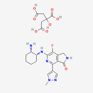 molecular formula C23H29FN6O8 B10860162 6-(((1R,2S)-2-Aminocyclohexyl)amino)-7-fluoro-4-(1-methyl-1H-pyrazol-4-yl)-1,2-dihydro-3H-pyrrolo(3,4-C)pyridine-3-one monocitrate CAS No. 1952251-25-0