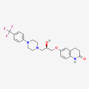 molecular formula C23H26F3N3O3 B10860393 6-[(2R)-2-hydroxy-3-[4-[4-(trifluoromethyl)phenyl]piperazin-1-yl]propoxy]-3,4-dihydro-1H-quinolin-2-one CAS No. 2914889-88-4