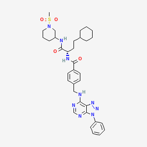 molecular formula C34H43N9O4S B10860464 N-[(2S)-4-cyclohexyl-1-[(1-methylsulfonylpiperidin-3-yl)amino]-1-oxobutan-2-yl]-4-[[(3-phenyltriazolo[4,5-d]pyrimidin-7-yl)amino]methyl]benzamide 