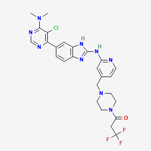 molecular formula C26H27ClF3N9O B10860496 1-[4-[[2-[[6-[5-chloro-6-(dimethylamino)pyrimidin-4-yl]-1H-benzimidazol-2-yl]amino]pyridin-4-yl]methyl]piperazin-1-yl]-3,3,3-trifluoropropan-1-one 