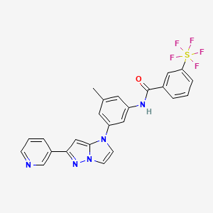 molecular formula C24H18F5N5OS B10860525 N-[3-methyl-5-(6-pyridin-3-ylimidazo[1,2-b]pyrazol-1-yl)phenyl]-3-(pentafluoro-lambda6-sulfanyl)benzamide 