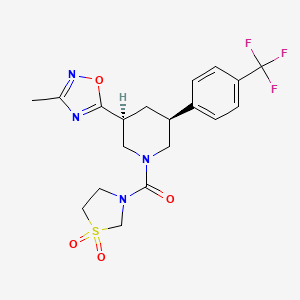 molecular formula C19H21F3N4O4S B10860528 (1,1-dioxo-1,3-thiazolidin-3-yl)-[(3S,5S)-3-(3-methyl-1,2,4-oxadiazol-5-yl)-5-[4-(trifluoromethyl)phenyl]piperidin-1-yl]methanone 