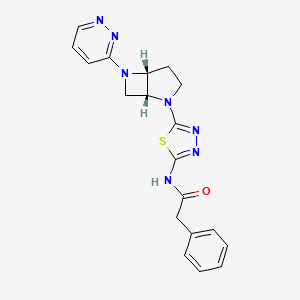 molecular formula C19H19N7OS B10860558 2-Phenyl-N-(5-((1R,5R)-6-(pyridazin-3-yl)-2,6-diazabicyclo[3.2.0]heptan-2-yl)-1,3,4-thiadiazol-2-yl)acetamide 