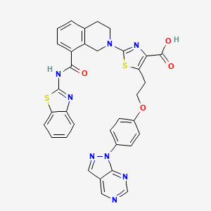 molecular formula C34H26N8O4S2 B10860563 2-[8-(1,3-benzothiazol-2-ylcarbamoyl)-3,4-dihydro-1H-isoquinolin-2-yl]-5-[2-(4-pyrazolo[3,4-d]pyrimidin-1-ylphenoxy)ethyl]-1,3-thiazole-4-carboxylic acid 