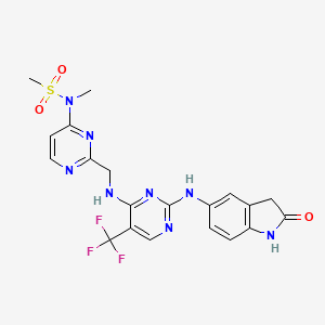 molecular formula C20H19F3N8O3S B10860584 N-methyl-N-[2-[[[2-[(2-oxo-1,3-dihydroindol-5-yl)amino]-5-(trifluoromethyl)pyrimidin-4-yl]amino]methyl]pyrimidin-4-yl]methanesulfonamide 