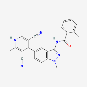 molecular formula C25H22N6O B10860585 N-[5-(3,5-dicyano-2,6-dimethyl-1,4-dihydropyridin-4-yl)-1-methylindazol-3-yl]-2-methylbenzamide 