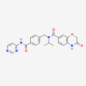 molecular formula C24H23N5O4 B10860592 N-isopropyl-3-oxo-N-(4-(pyrimidin-4-ylcarbamoyl)benzyl)-3,4-dihydro-2H-benzo[b][1,4]oxazine-7-carboxamide 