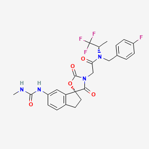 molecular formula C25H24F4N4O5 B10860597 N-[(4-fluorophenyl)methyl]-2-[(3R)-5-(methylcarbamoylamino)-2',4'-dioxospiro[1,2-dihydroindene-3,5'-1,3-oxazolidine]-3'-yl]-N-[(2S)-1,1,1-trifluoropropan-2-yl]acetamide 