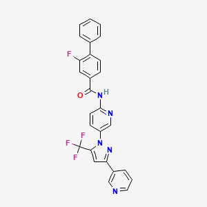 molecular formula C27H17F4N5O B10860605 3-fluoro-4-phenyl-N-[5-[3-pyridin-3-yl-5-(trifluoromethyl)pyrazol-1-yl]pyridin-2-yl]benzamide 