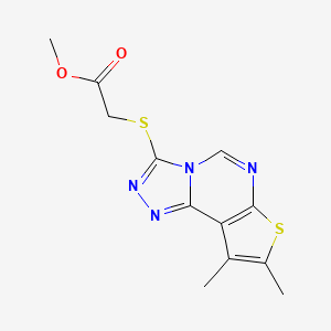 Methyl 2-[(11,12-dimethyl-10-thia-3,4,6,8-tetrazatricyclo[7.3.0.02,6]dodeca-1(9),2,4,7,11-pentaen-5-yl)sulfanyl]acetate