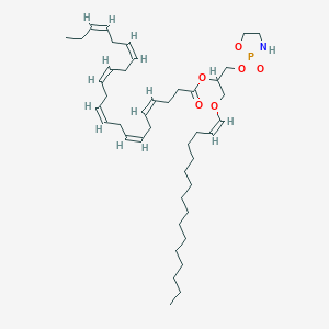 molecular formula C43H72NO6P B10860841 4,7,10,13,16,19-Docosahexaenoic acid, 2-((1Z)-1-hexadecen-1-yloxy)-1-(((2-oxido-1,3,2-oxazaphospholidin-2-yl)oxy)methyl)ethyl ester, (4Z,7Z,10Z,13Z,16Z,19Z)- CAS No. 1436673-69-6