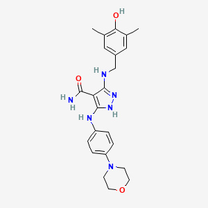 molecular formula C23H28N6O3 B10860890 3-[(4-hydroxy-3,5-dimethylphenyl)methylamino]-5-(4-morpholin-4-ylanilino)-1H-pyrazole-4-carboxamide 