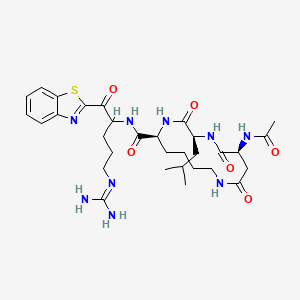 molecular formula C31H45N9O6S B10860991 (3S,6S,14S)-6-acetamido-N-[1-(1,3-benzothiazol-2-yl)-5-(diaminomethylideneamino)-1-oxopentan-2-yl]-3-(2-methylpropyl)-2,5,8-trioxo-1,4,9-triazacyclotetradecane-14-carboxamide 