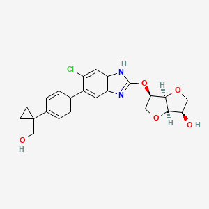 molecular formula C23H23ClN2O5 B10861081 (3R,3aR,6R,6aR)-6-[[6-chloro-5-[4-[1-(hydroxymethyl)cyclopropyl]phenyl]-1H-benzimidazol-2-yl]oxy]-2,3,3a,5,6,6a-hexahydrofuro[3,2-b]furan-3-ol 