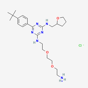 molecular formula C24H39ClN6O3 B10861253 2-[2-[2-[[4-(4-Tert-butylphenyl)-6-(oxolan-2-ylmethylamino)-1,3,5-triazin-2-yl]amino]ethoxy]ethoxy]ethylazanium;chloride 