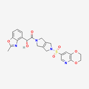 molecular formula C23H22N4O7S B10861270 (2R)-1-[5-(2,3-dihydro-[1,4]dioxino[2,3-b]pyridin-7-ylsulfonyl)-1,3,4,6-tetrahydropyrrolo[3,4-c]pyrrol-2-yl]-2-hydroxy-2-(2-methyl-1,3-benzoxazol-4-yl)ethanone 