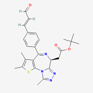 molecular formula C26H28N4O3S B10861493 tert-butyl 2-[(9S)-4,5,13-trimethyl-7-[4-[(E)-3-oxoprop-1-enyl]phenyl]-3-thia-1,8,11,12-tetrazatricyclo[8.3.0.02,6]trideca-2(6),4,7,10,12-pentaen-9-yl]acetate 