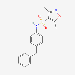 molecular formula C18H18N2O3S B10861636 N-(4-benzylphenyl)-3,5-dimethyl-1,2-oxazole-4-sulfonamide 