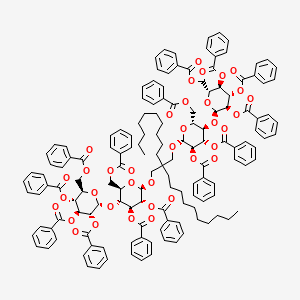 molecular formula C145H144O36 B10861675 [(2R,3R,4S,5R,6R)-4,5-dibenzoyloxy-6-[2-decyl-2-[[(2R,3R,4S,5R,6R)-3,4-dibenzoyloxy-6-(benzoyloxymethyl)-5-[(2R,3R,4S,5R,6R)-3,4,5-tribenzoyloxy-6-(benzoyloxymethyl)oxan-2-yl]oxyoxan-2-yl]oxymethyl]dodecoxy]-3-[(2R,3R,4S,5R,6R)-3,4,5-tribenzoyloxy-6-(benzoyloxymethyl)oxan-2-yl]oxyoxan-2-yl]methyl benzoate 