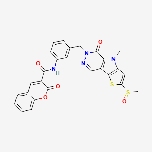 molecular formula C27H20N4O5S2 B10861733 N-[3-[(7-methyl-4-methylsulfinyl-9-oxo-3-thia-7,10,11-triazatricyclo[6.4.0.02,6]dodeca-1(8),2(6),4,11-tetraen-10-yl)methyl]phenyl]-2-oxochromene-3-carboxamide 