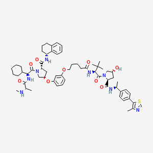 (2S,4R)-1-[(2S)-2-[5-[3-[(3S,5S)-1-[(2S)-2-cyclohexyl-2-[[(2S)-2-(methylamino)propanoyl]amino]acetyl]-5-[[(1R)-1,2,3,4-tetrahydronaphthalen-1-yl]carbamoyl]pyrrolidin-3-yl]oxyphenoxy]pentanoylamino]-3,3-dimethylbutanoyl]-4-hydroxy-N-[(1S)-1-[4-(4-methyl-1,3-thiazol-5-yl)phenyl]ethyl]pyrrolidine-2-carboxamide