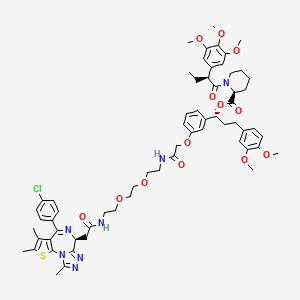 molecular formula C63H76ClN7O13S B10862022 [(1R)-1-[3-[2-[2-[2-[2-[[2-[(9S)-7-(4-chlorophenyl)-4,5,13-trimethyl-3-thia-1,8,11,12-tetrazatricyclo[8.3.0.02,6]trideca-2(6),4,7,10,12-pentaen-9-yl]acetyl]amino]ethoxy]ethoxy]ethylamino]-2-oxoethoxy]phenyl]-3-(3,4-dimethoxyphenyl)propyl] (2S)-1-[(2S)-2-(3,4,5-trimethoxyphenyl)butanoyl]piperidine-2-carboxylate 