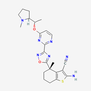 molecular formula C23H27N7O2S B10862047 (4S)-2-amino-4-methyl-4-[3-[4-[(1S)-1-[(2S)-1-methylpyrrolidin-2-yl]ethoxy]pyrimidin-2-yl]-1,2,4-oxadiazol-5-yl]-6,7-dihydro-5H-1-benzothiophene-3-carbonitrile 