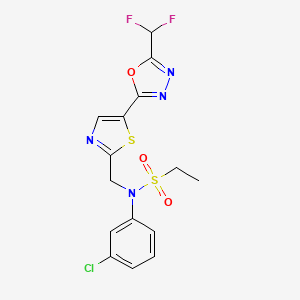 molecular formula C15H13ClF2N4O3S2 B10862051 N-(3-chlorophenyl)-N-[[5-[5-(difluoromethyl)-1,3,4-oxadiazol-2-yl]-1,3-thiazol-2-yl]methyl]ethanesulfonamide 