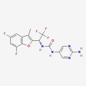 molecular formula C16H12F5N5O2 B10862097 N-(2-Amino-5-pyrimidinyl)-N'-[(1R)-1-(5,7-difluoro-3-methyl-2-benzofuranyl)-2,2,2-trifluoroethyl]urea 