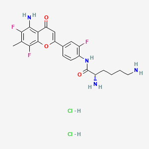 (2S)-2,6-diamino-N-[4-(5-amino-6,8-difluoro-7-methyl-4-oxochromen-2-yl)-2-fluorophenyl]hexanamide;dihydrochloride