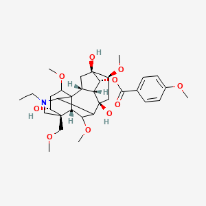 molecular formula C33H47NO10 B10862189 [(2R,3R,4R,5S,6S,8R,13R,14R,16S,17S,18R)-11-ethyl-5,8,14-trihydroxy-6,16,18-trimethoxy-13-(methoxymethyl)-11-azahexacyclo[7.7.2.12,5.01,10.03,8.013,17]nonadecan-4-yl] 4-methoxybenzoate 