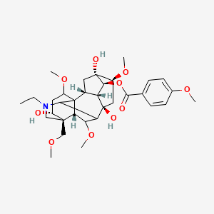 molecular formula C33H47NO10 B10862195 [(2R,3R,4S,5R,6S,8R,13R,14R,16S,17S,18R)-11-ethyl-5,8,14-trihydroxy-6,16,18-trimethoxy-13-(methoxymethyl)-11-azahexacyclo[7.7.2.12,5.01,10.03,8.013,17]nonadecan-4-yl] 4-methoxybenzoate 