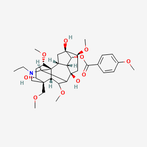 molecular formula C33H47NO10 B10862206 [(1S,2R,3R,4R,5S,6S,8R,10R,13R,14R,16S,17S,18R)-11-ethyl-5,8,14-trihydroxy-6,16,18-trimethoxy-13-(methoxymethyl)-11-azahexacyclo[7.7.2.12,5.01,10.03,8.013,17]nonadecan-4-yl] 4-methoxybenzoate 